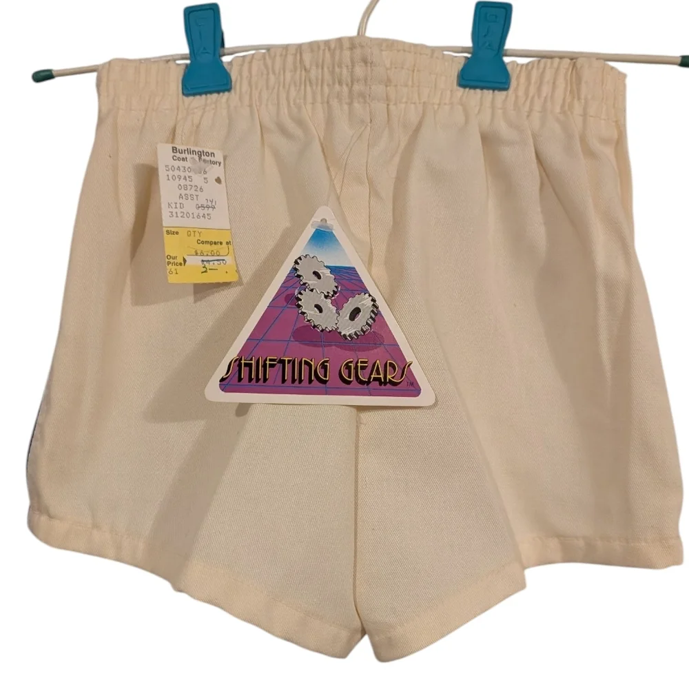 70s 80s Vintage Kids Cream‎ Striped  Athletic Shorts Size 8 NWT Summer